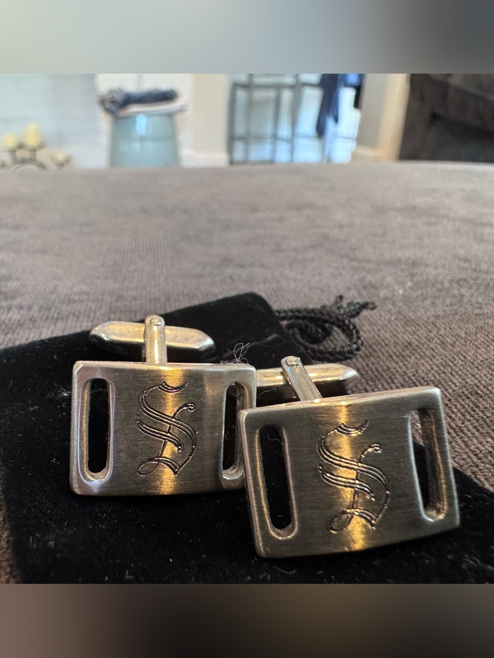 Antique Silver-Tone Monogram 'S' Cufflinks - Classic Men’s Accessory